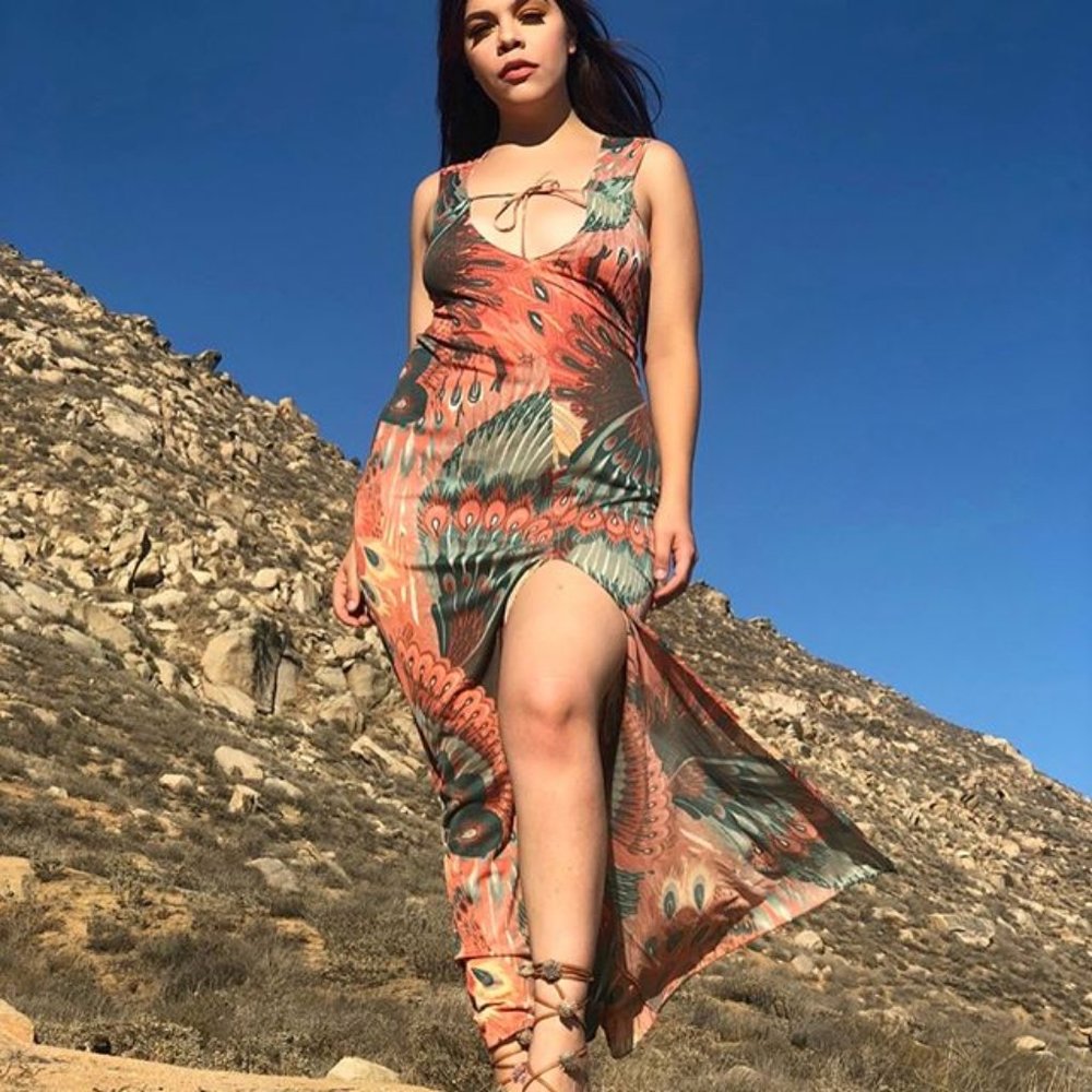 1970s multi colored maxi w/slit